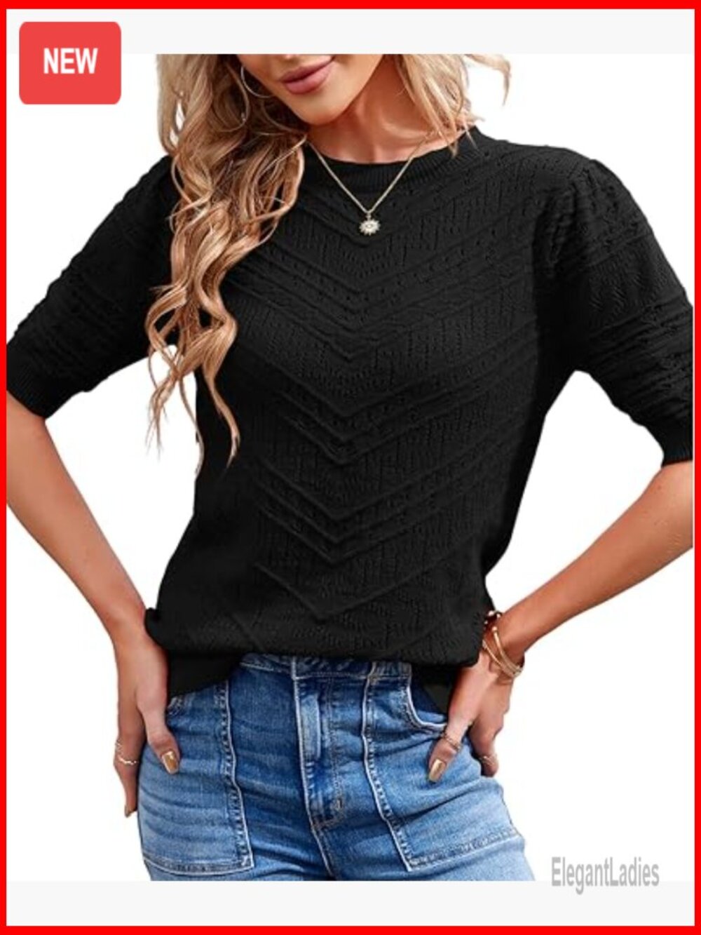 Women's Short Sleeve Pullover Sweater Knit Blouse Cute Dot Sweater Shirt